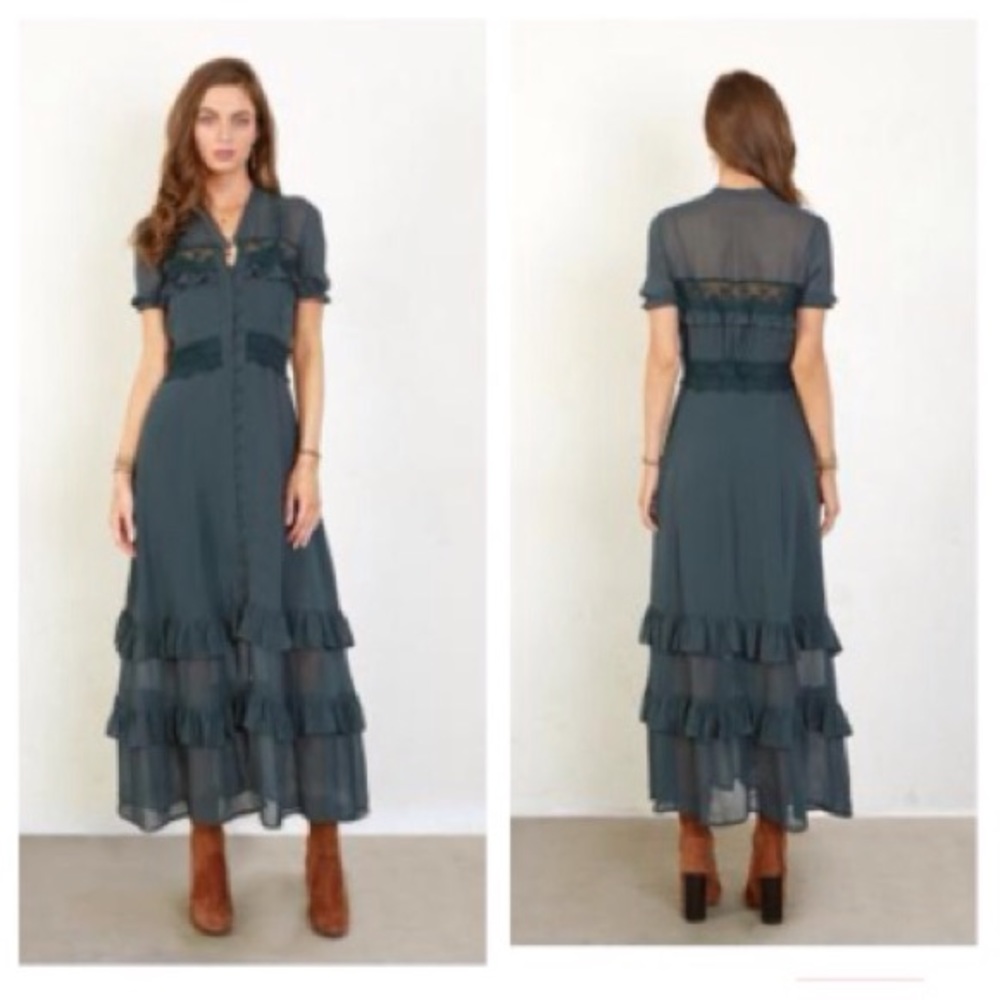 🍃💕 Chan Luu Boho Ruffled Buttondown Dress
